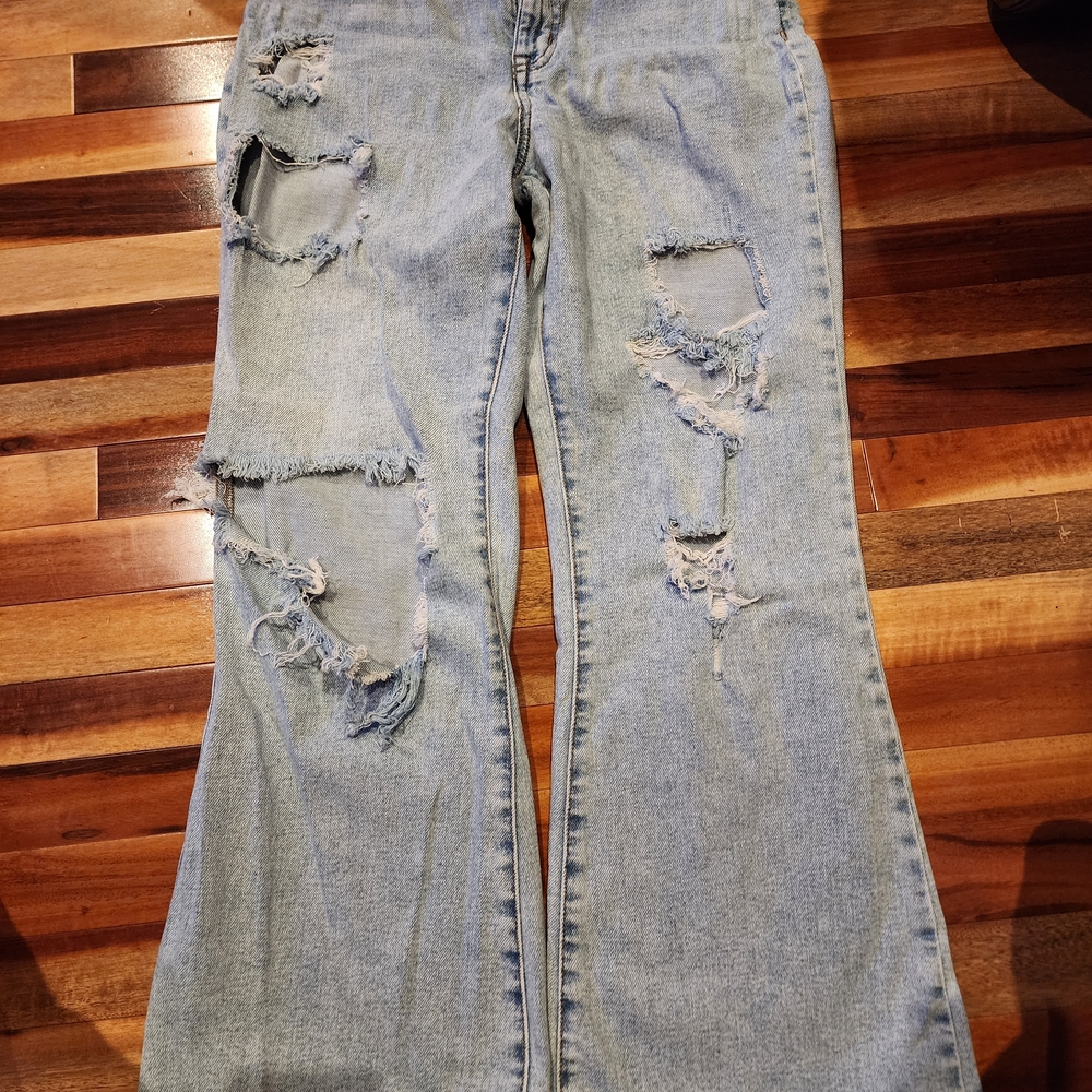 Maurices Light Blue Distressed Flare Jeans